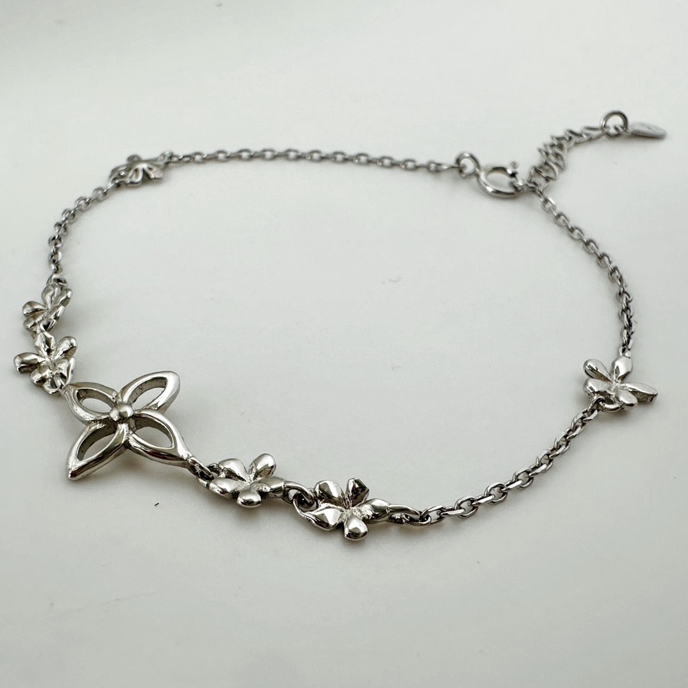 Delicate Sterling Silver Floral Chain Adjustable Bracelet